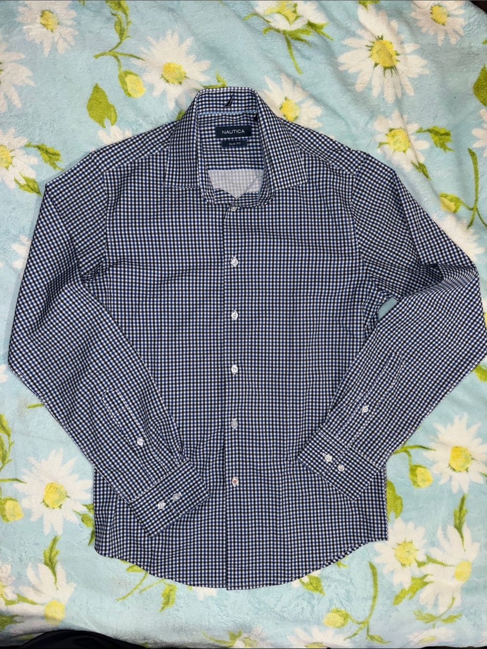 Nautica Men's Navy and White Dress Shirt